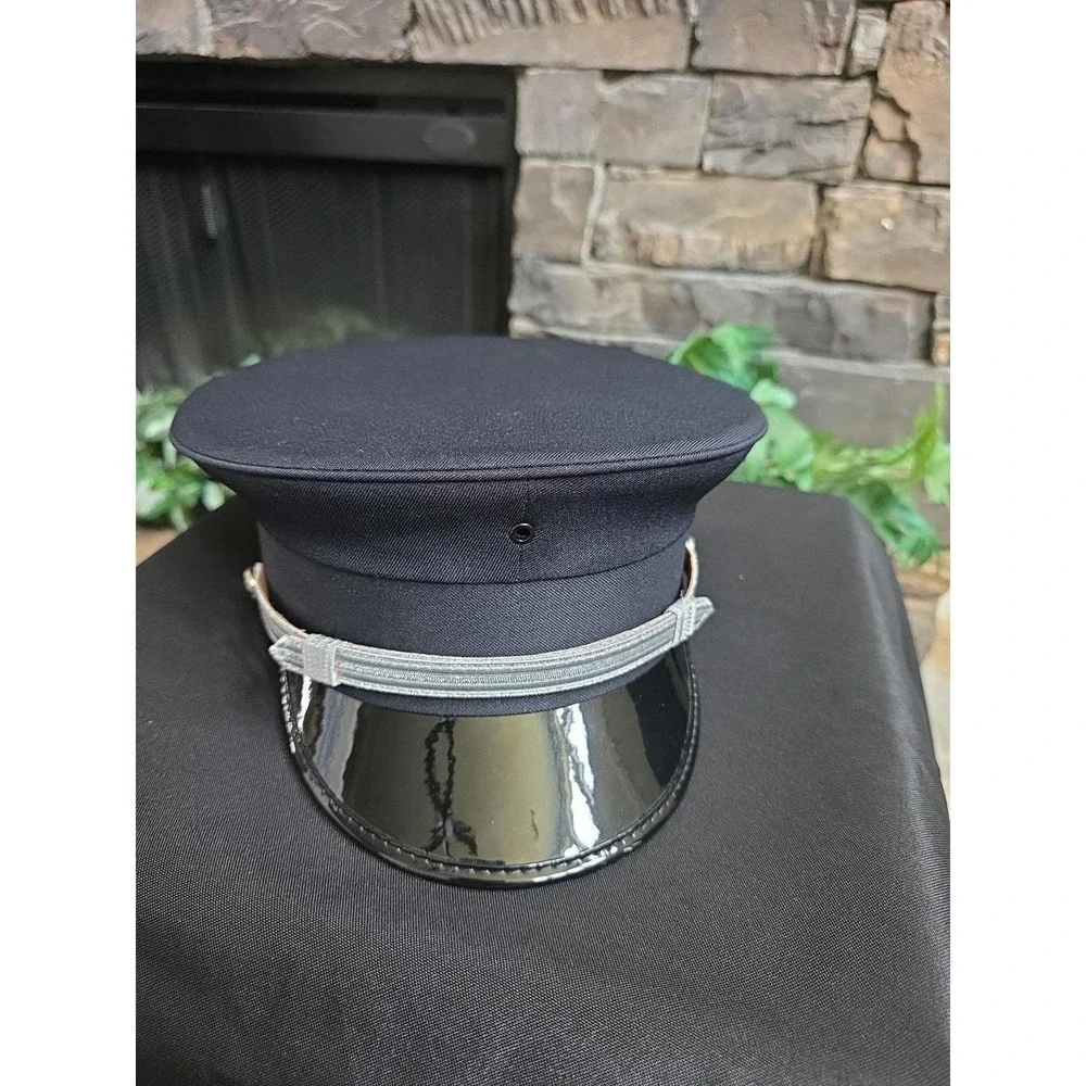 NEW MIDWAY CAP CO ROUND STYLE CLASS A DRESS HAT W/ SILVER STRAP NAVY 7 3/8